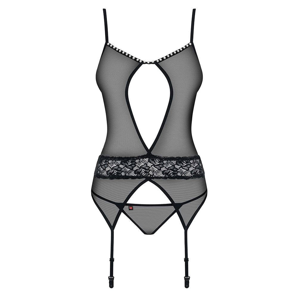 Obsessive - 812-COR-1 corset & thong L/XL - Black - Image 3