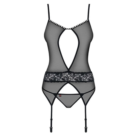 Obsessive - 812-COR-1 corset & thong L/XL - Black - Image 3