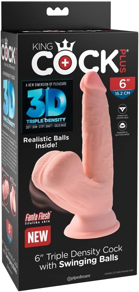 Pipedream - King Cock Plus - 6" Triple Density Cock With Swinging Balls - Light