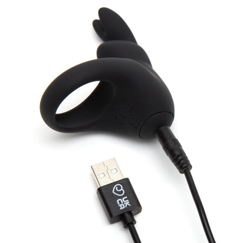 Happy Rabbit Rechargeable Vibrating Rabbit Cock Ring - Black - Image 4