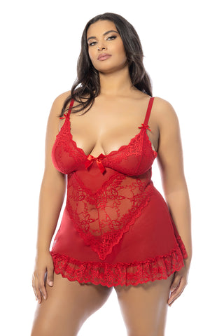 Oh La La Cheri - Valentine Babydoll Plus - 3X/4X - Red - Image 2