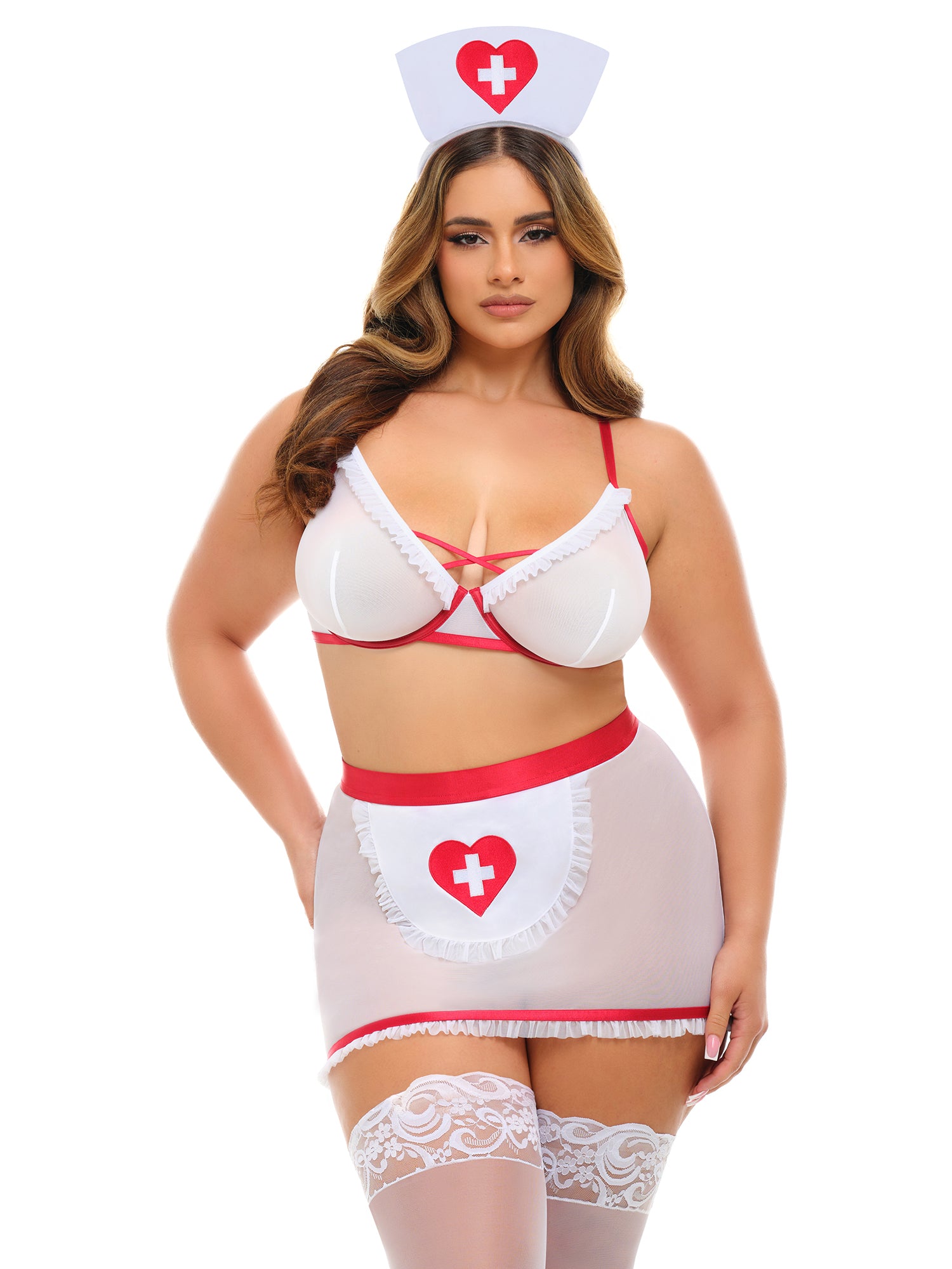 Oh La La Cheri - Naughty Nurse Set Plus - 1X/2X - Red/White