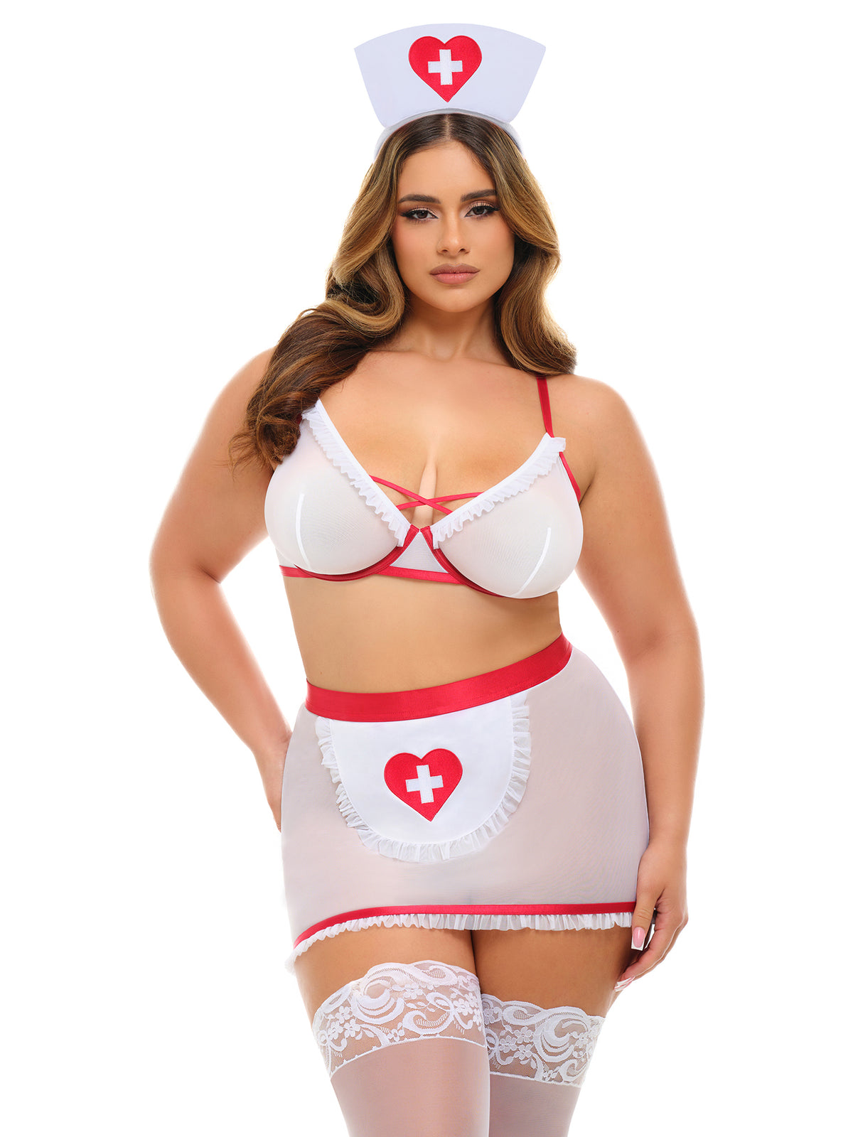 Oh La La Cheri - Naughty Nurse Set Plus - 1X/2X - Red/White