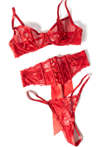 Oh La La Cheri - Brielle 3 Pc Set - L/XL - Red - Image 3