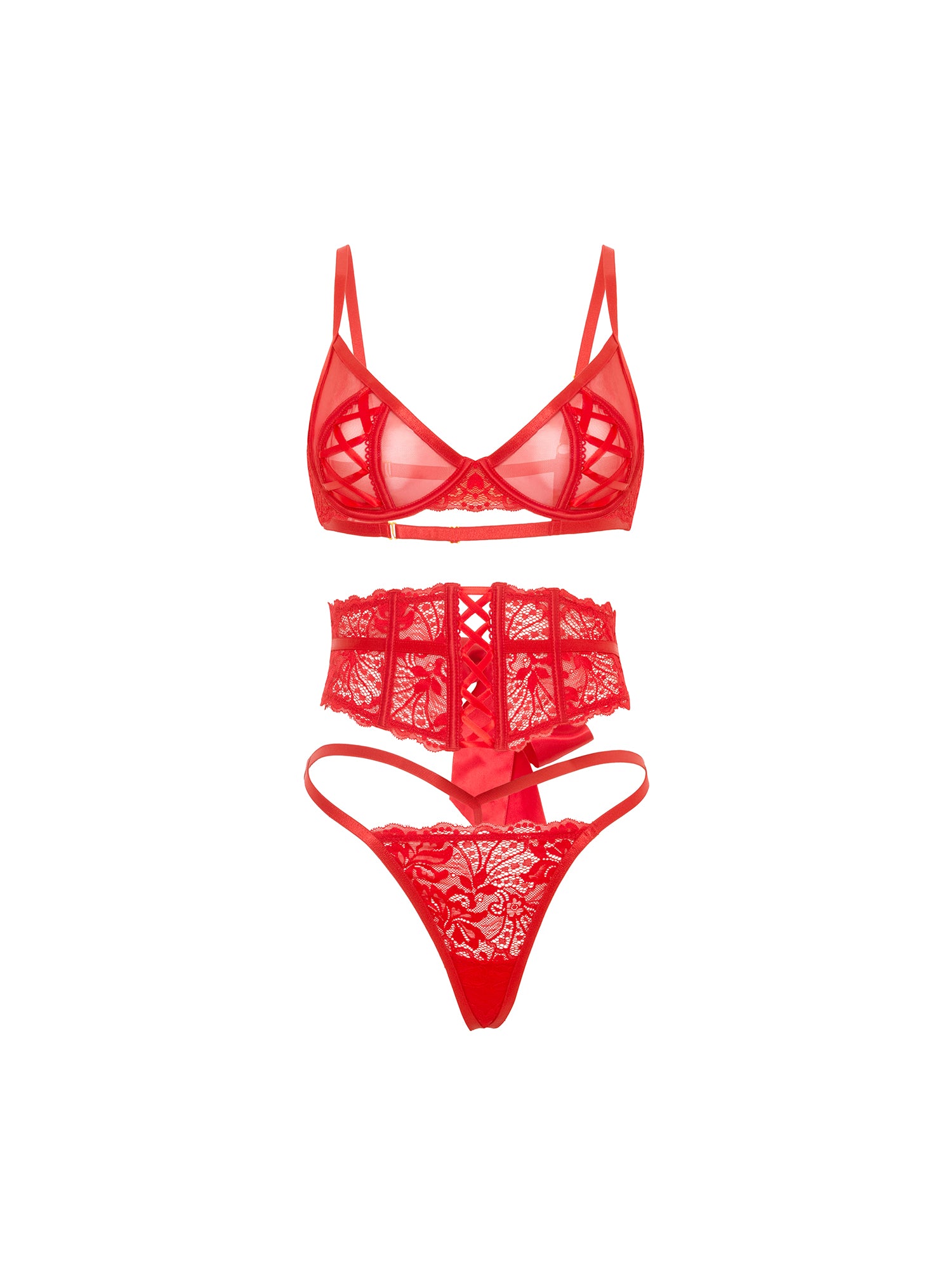 Oh La La Cheri - Brielle 3 Pc Set - S/M - Red
