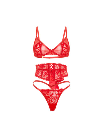 Oh La La Cheri - Brielle 3 Pc Set - S/M - Red
