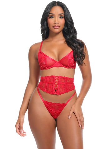 Oh La La Cheri - Brielle 3 Pc Set - S/M - Red - Image 2