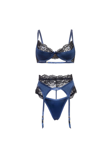 Oh La La Cheri - Shayla 3 Pc Set - S/M - Black/Blue - Image 2