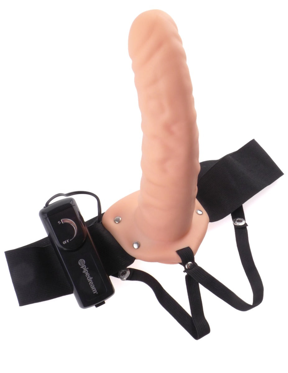 Pipedream - Fetish Fantasy Series - 8" Vibrating Hollow Strap-On - Light/Black - Image 4
