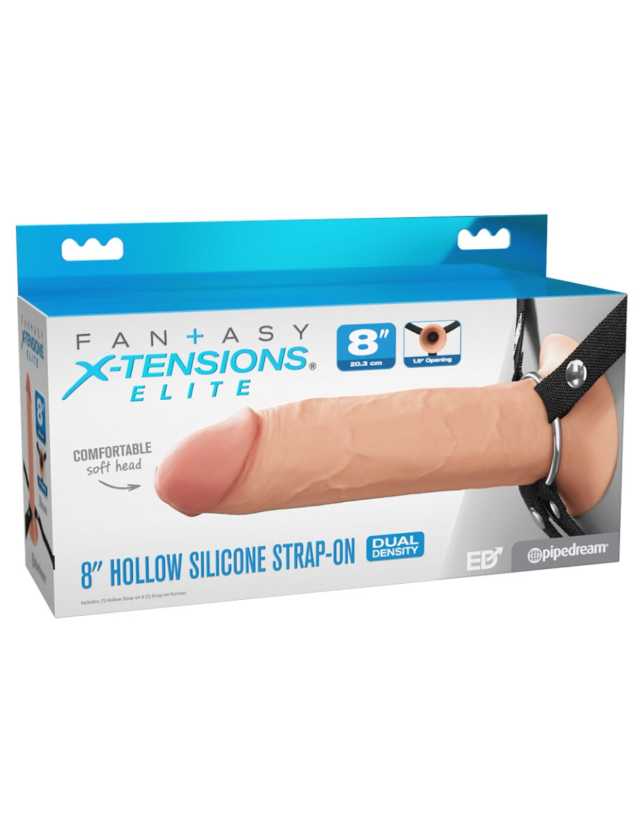 Pipedream - Fantasy X-tensions Elite - 8" Silicone Hollow Strap-on - Dual Density - Light