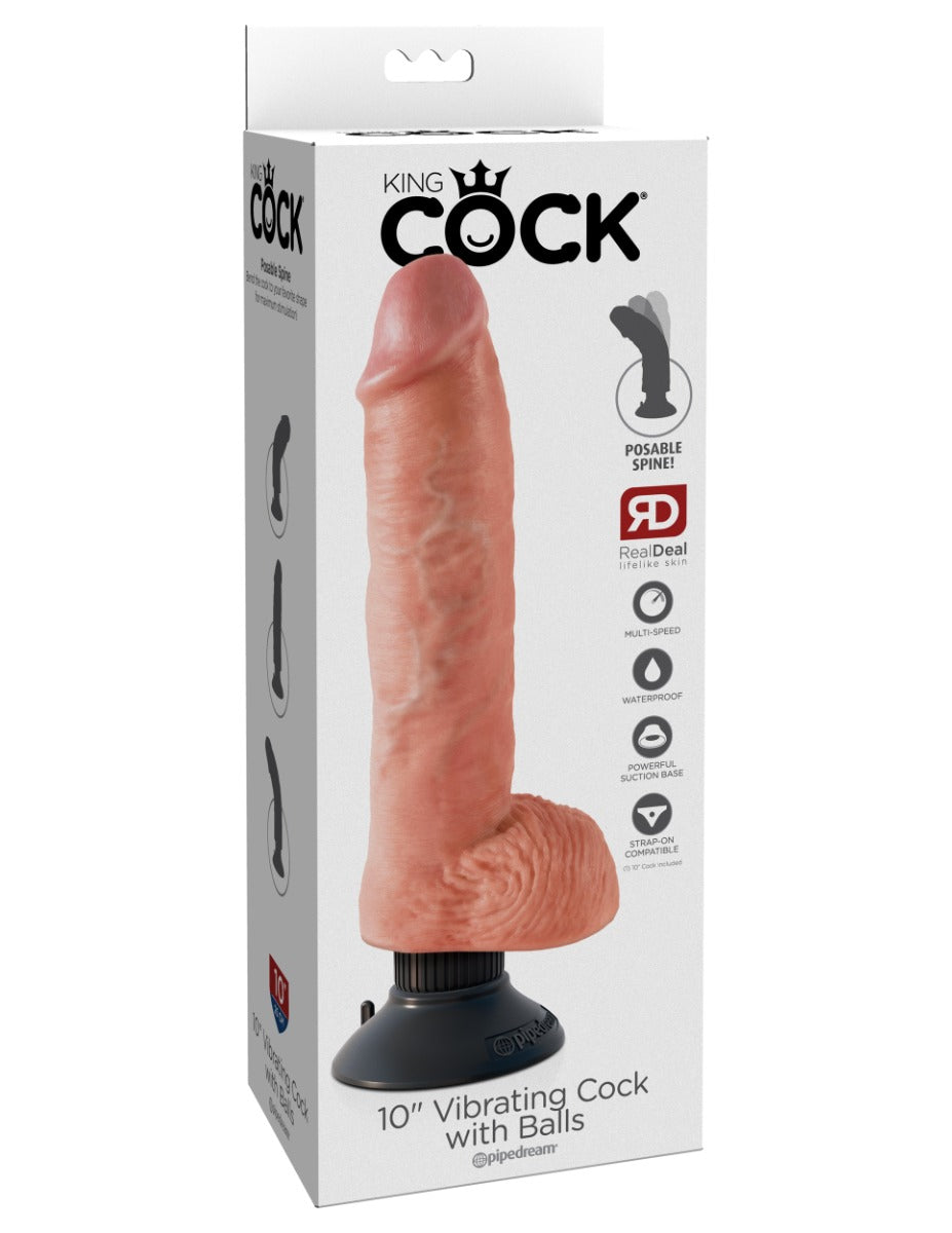 Pipedream - King Cock - 10" Vibrating Cock with Balls - Light