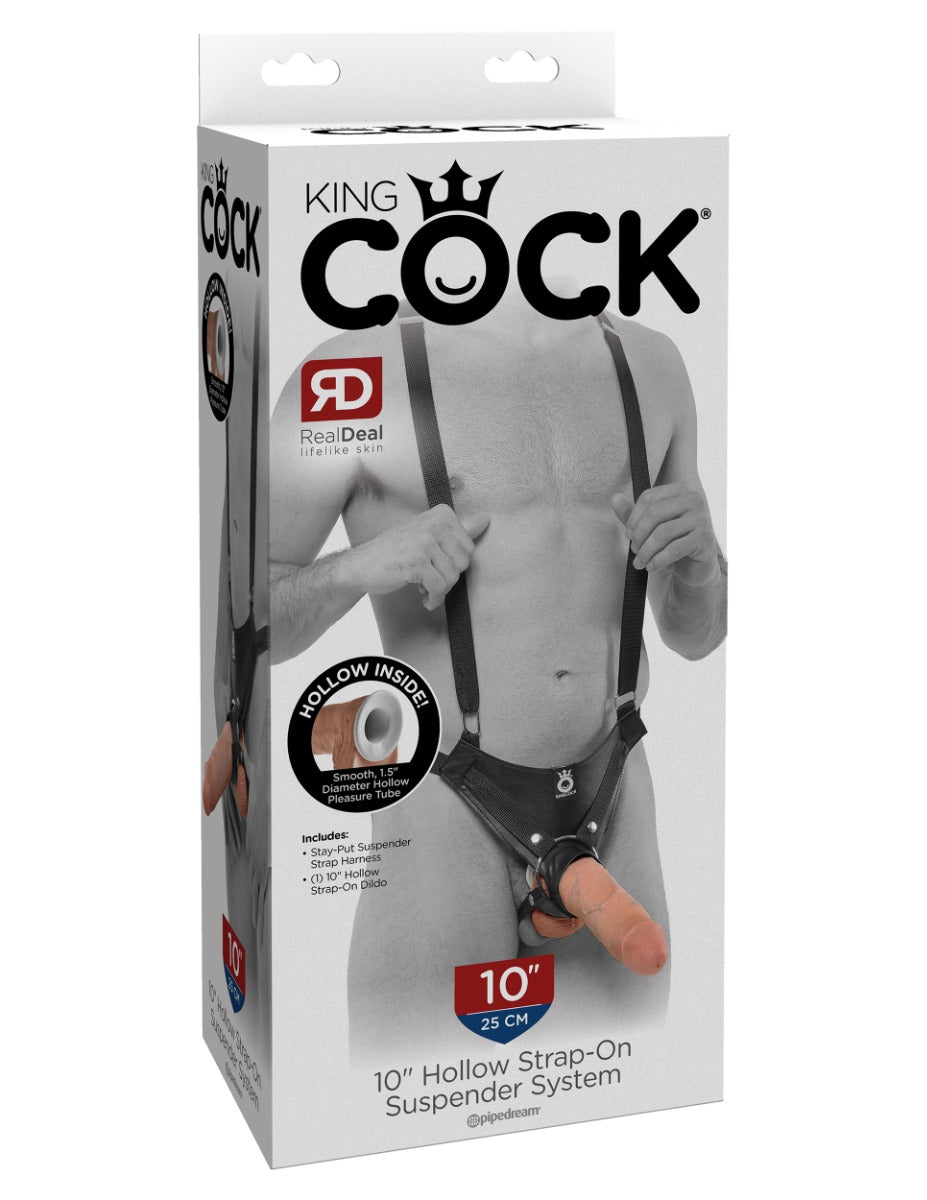 Pipedream - King Cock - 10" Hollow Strap On Suspender System - Light/Black