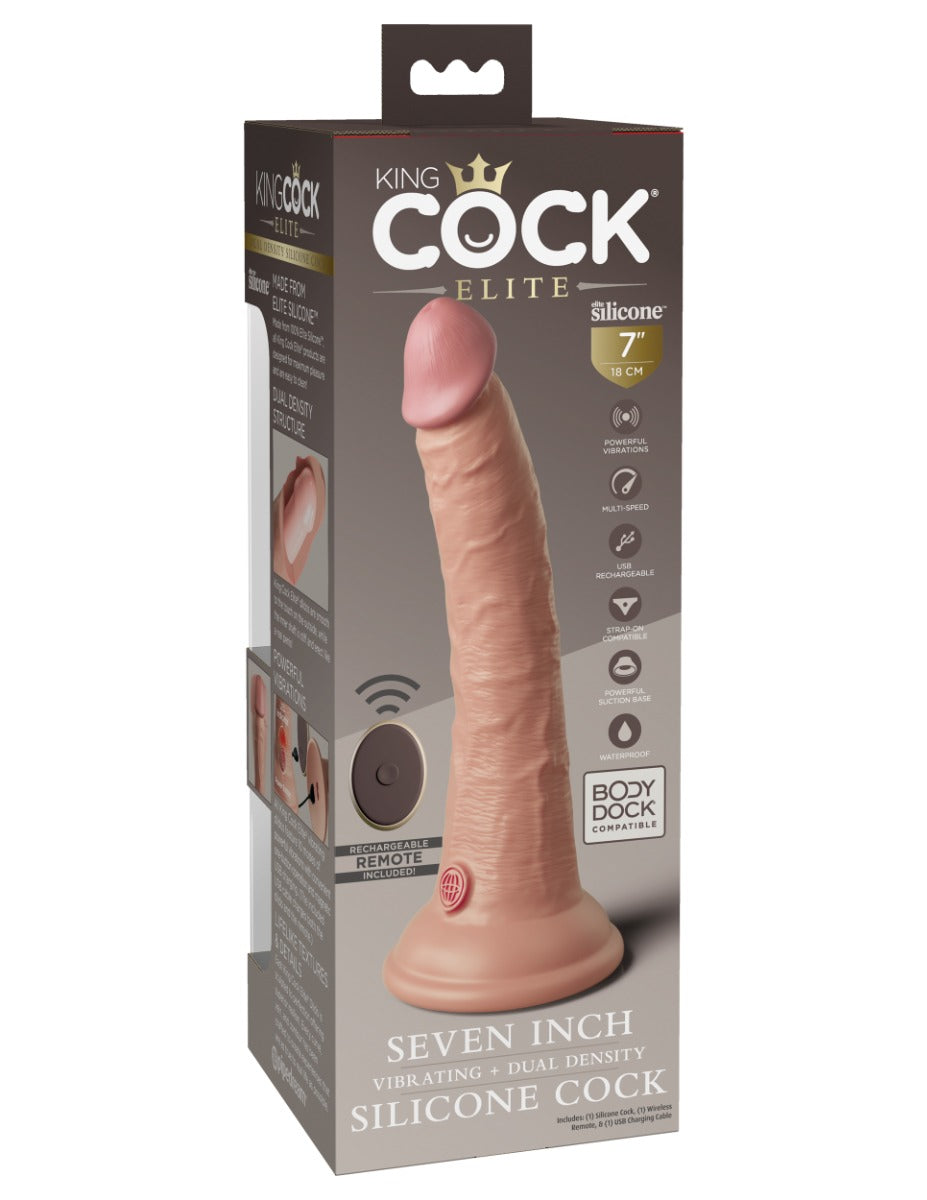 Pipedream - King Cock Elite - 7" Dual Density Vibrating Silicone Cock with Remote - Light - Image 2
