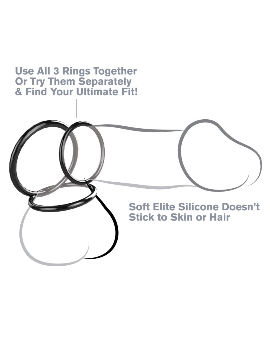 Pipedream - Fantasy C-Ringz - Silicone 3-Ring Stamina Set - Black - Image 3