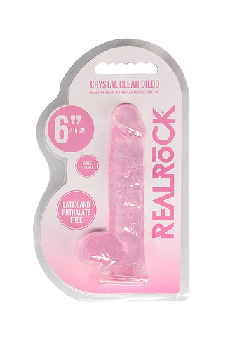 Real Rock Crystal Clear 6" Realistic Dildo With Balls (Pink) - Image 3