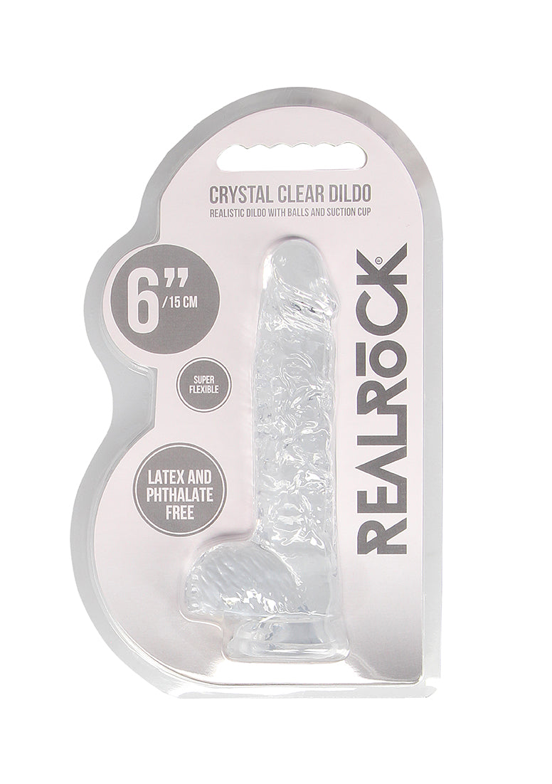 Real Rock Crystal Clear 6" Realistic Dildo With Balls (Transparent)