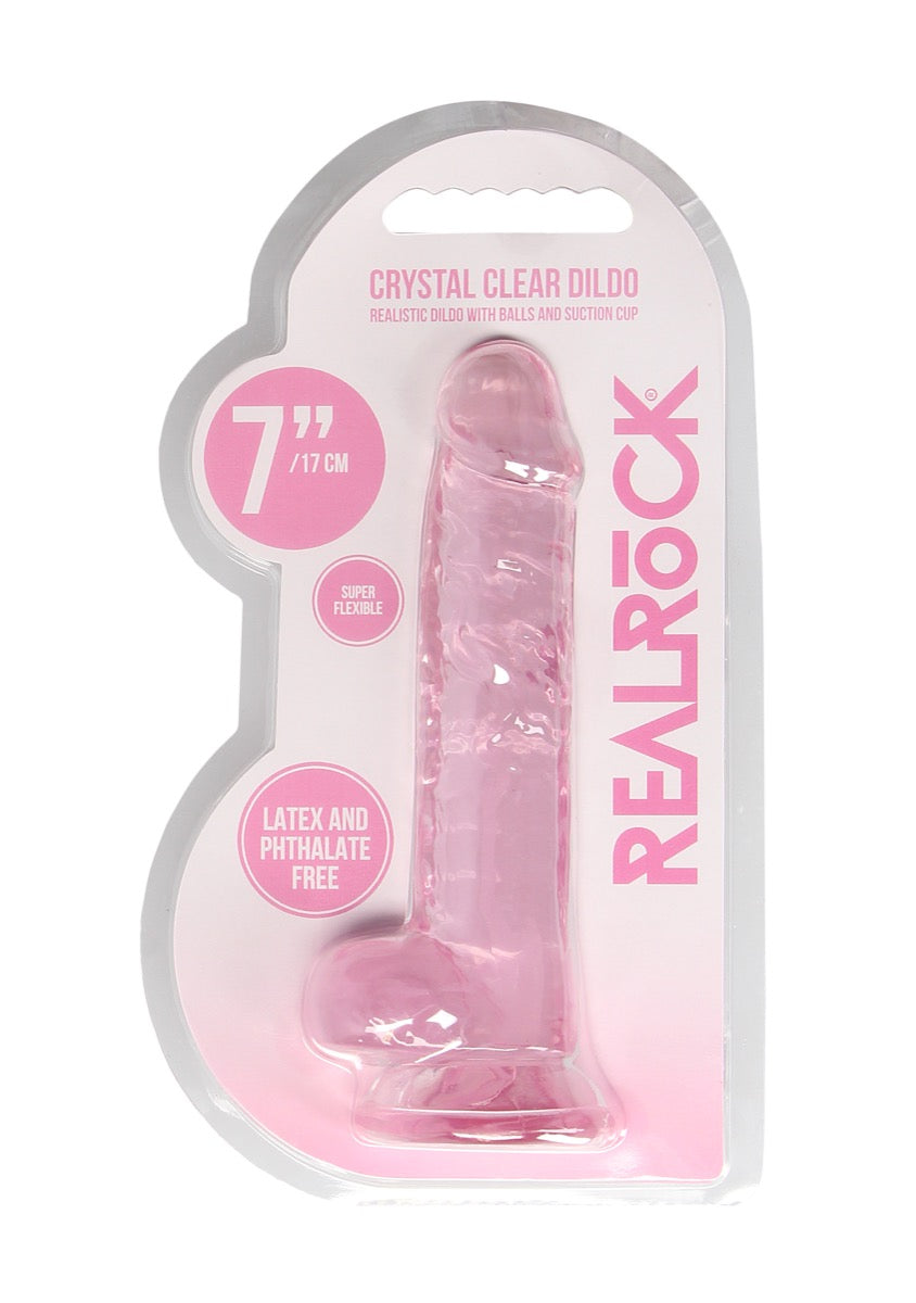Real Rock Crystal Clear 7" Realistic Dildo With Balls (Pink) - Image 3