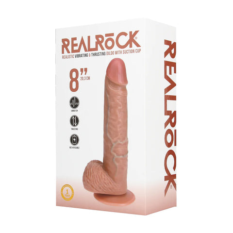 Real Rock - Vibrating and Thrusting Straight Cock with Balls - 8 / 20 5 cm - Tan - Image 4
