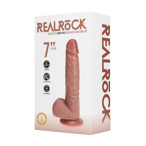 Real Rock - Vibrating Regular Straight Cock with Balls - 7 / 18 cm - Tan - Image 4