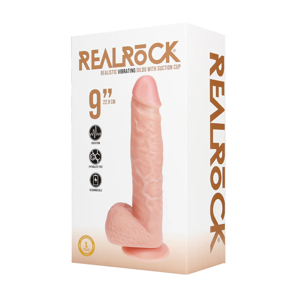 Real Rock - Vibrating Regular Straight Cock with Balls - 9 / 23 cm - Flesh - Image 4