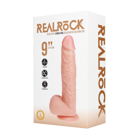 Real Rock - Vibrating Regular Straight Cock with Balls - 9 / 23 cm - Flesh - Image 4
