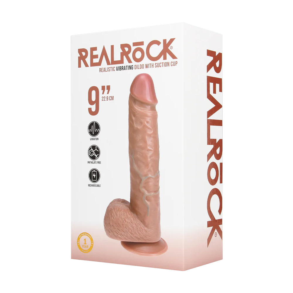 Real Rock - Vibrating Regular Straight Cock with Balls - 9 / 23 cm - Tan - Image 4