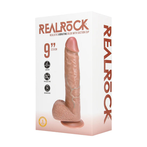 Real Rock - Vibrating Regular Straight Cock with Balls - 9 / 23 cm - Tan - Image 4