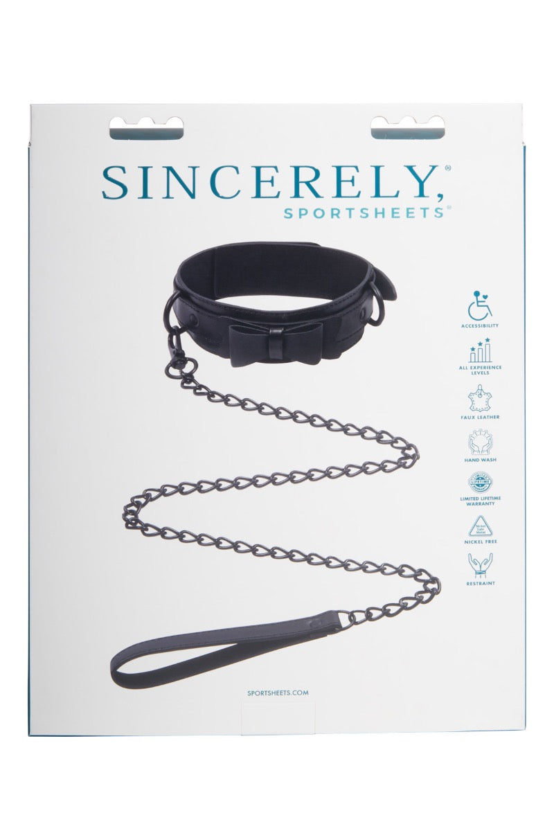 Sportsheets Sincerely Bow Tie Faux Leather Collar and Lead - Image 3