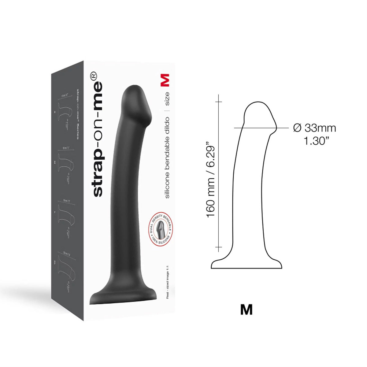 Strap On Me - Semi-Realistic Dual Density Bendable Dildo Black - M - Image 4
