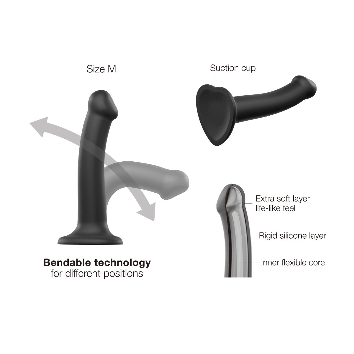 Strap On Me - Semi-Realistic Dual Density Bendable Dildo Black - M - Image 2