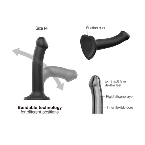 Strap On Me - Semi-Realistic Dual Density Bendable Dildo Black - M - Image 2