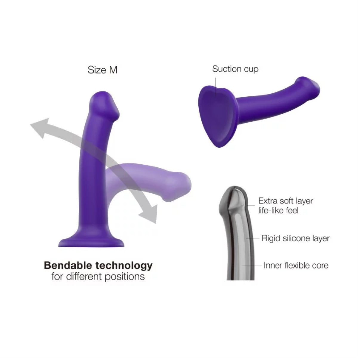 Strap On Me - Semi-Realistic Dual Density Bendable Dildo Purple - M - Image 2