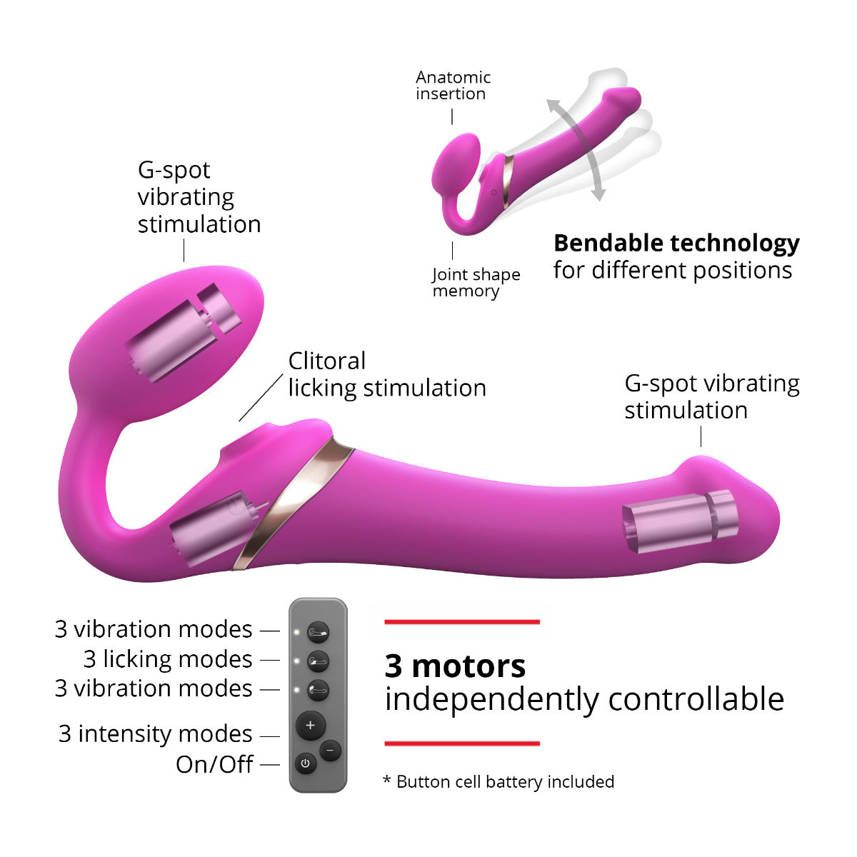 Strap On Me - Multi Orgasm Bendable Strap-On - S - Fuchsia - Image 3