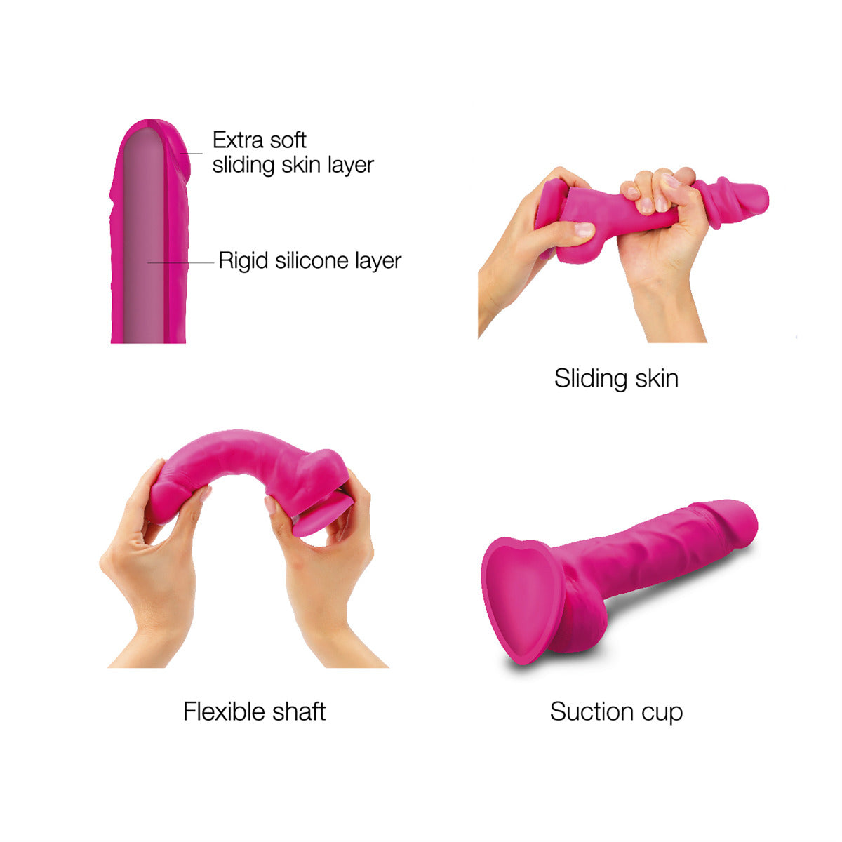 Strap On Me - Sliding Skin Realistic Dildo - Fuchsia - M - Image 3