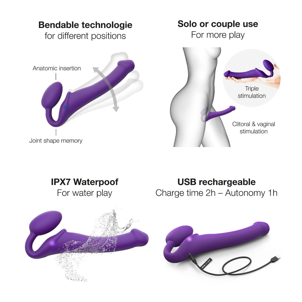 Strap On Me - Vibrating Bendable Strap-On - M - Purple - Image 3