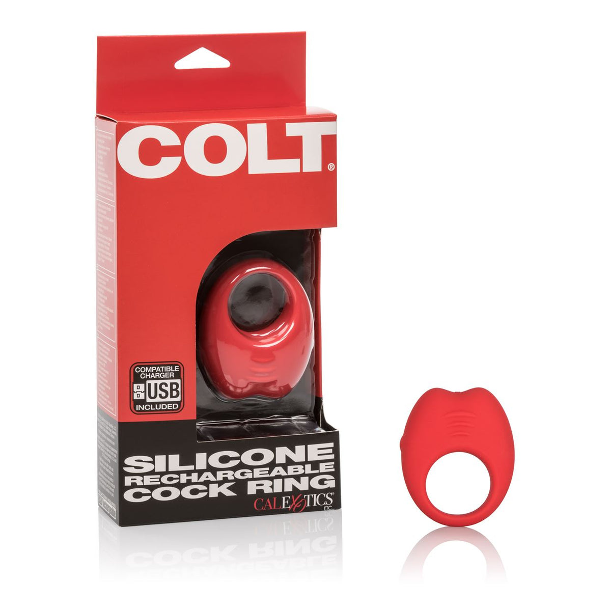 COLT Silicone Rechargeable Cock Ring - Red