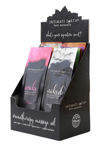 Intimate Earth Massage Oil - 30ml Foil - Filled Folded Display (Holds 18 foils)