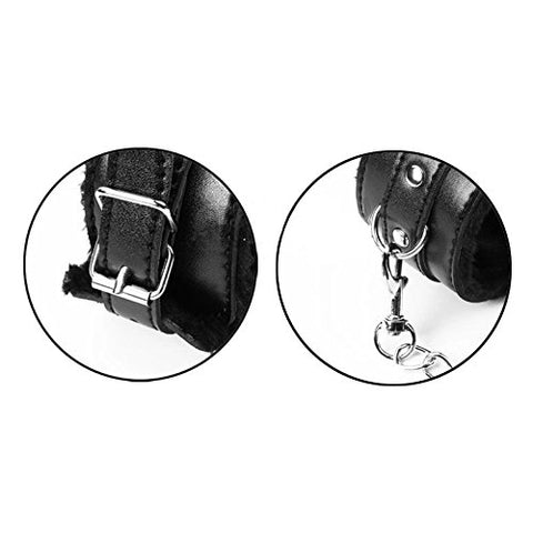 Lovetwoo Leather Fur Lined Handcuffs With Chain