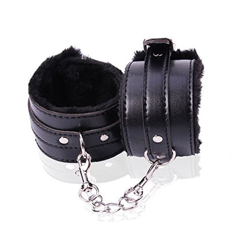 Lovetwoo Leather Fur Lined Handcuffs With Chain