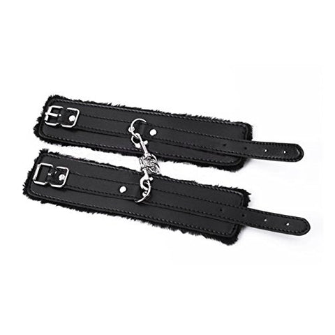 Lovetwoo Leather Fur Lined Handcuffs With Chain