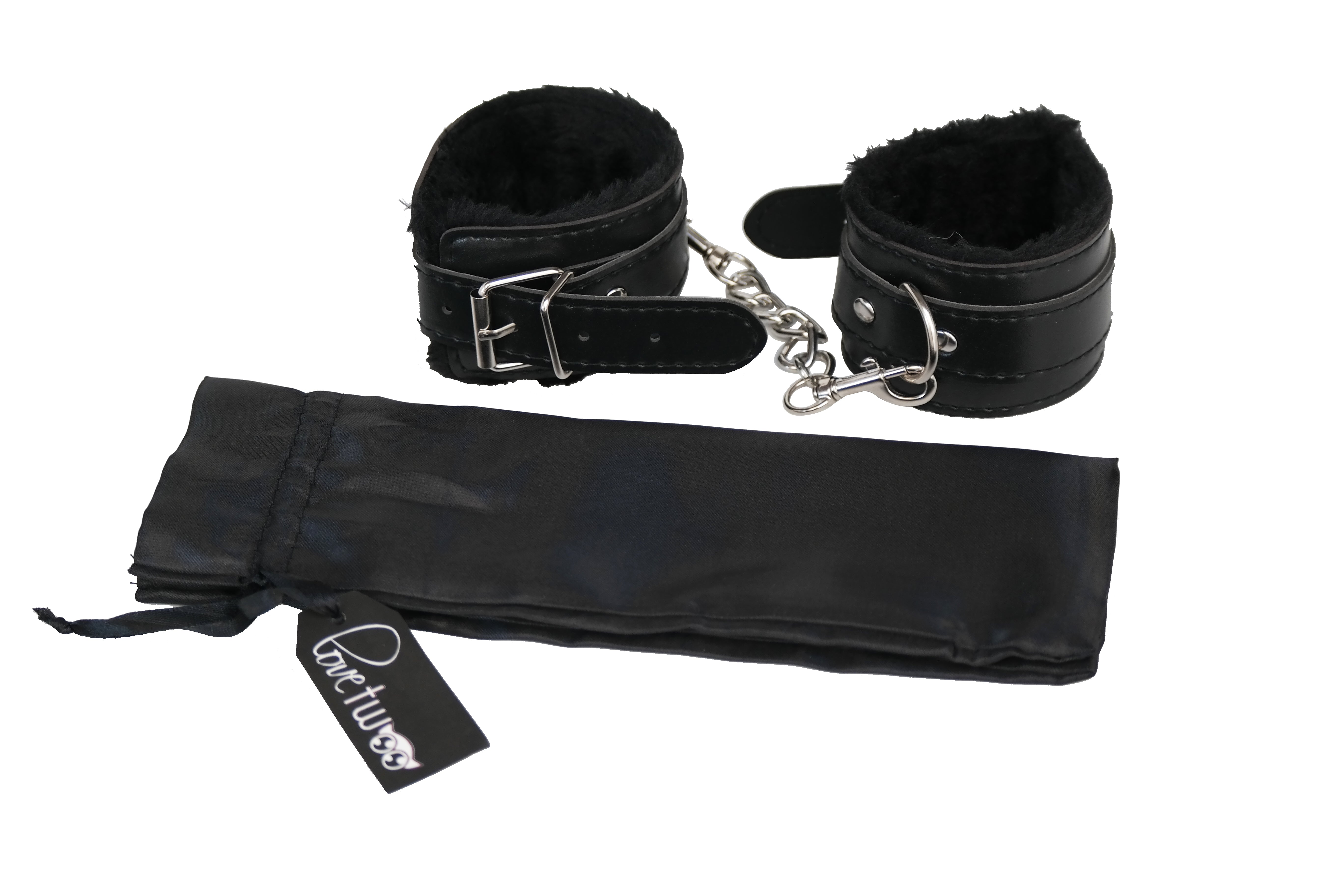 Lovetwoo Leather Fur Lined Handcuffs With Chain