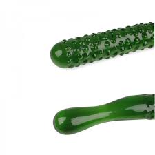 Green Cucumber Shape Crystal Glass Dildo Penis Anus G-Spot Stimulator Anal Plug Unisex Sex Toy Adult Novelty Studded Design