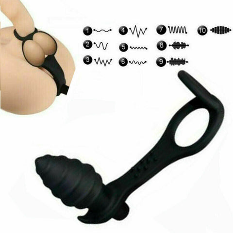 Prostate Massager Cock Ring Butt Plug Anal Black Adult For Men Gay Sex Toy