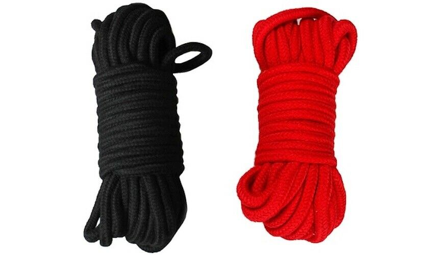 Shibari Soft Bondage Rope metres Red Black 100% Cotton Tie & Tease Fun